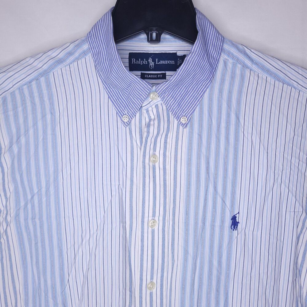 Ralph Lauren Shirt Mens Large Striped Blue, White Classic Fit